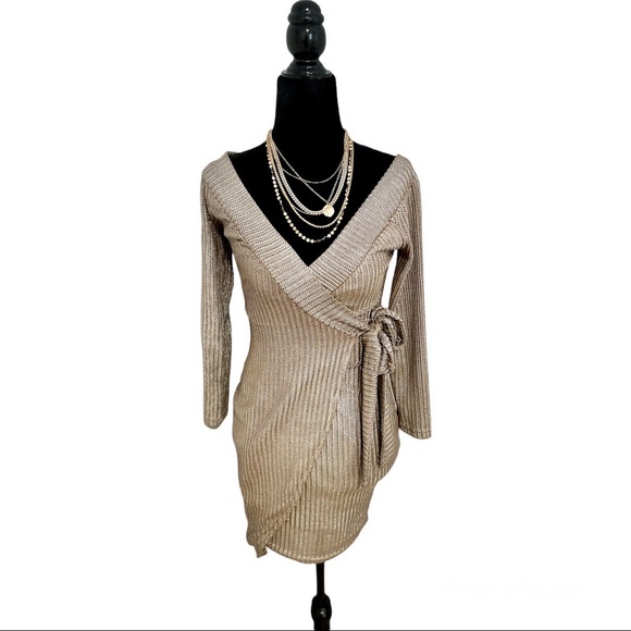 LUXXEL Bronze Metallic Wrap dress *PERFECT CONDITION* - Picture 1 of 4